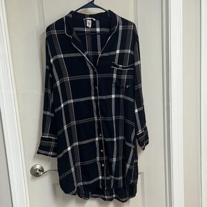 Victoria's Secret Black and White Plaid Button Down Pajama Shirt
